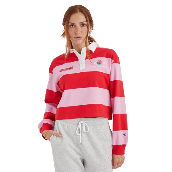 Champion Red and Pink, yellow and blue Striped Rugby Shirt - Picture 1 of 3